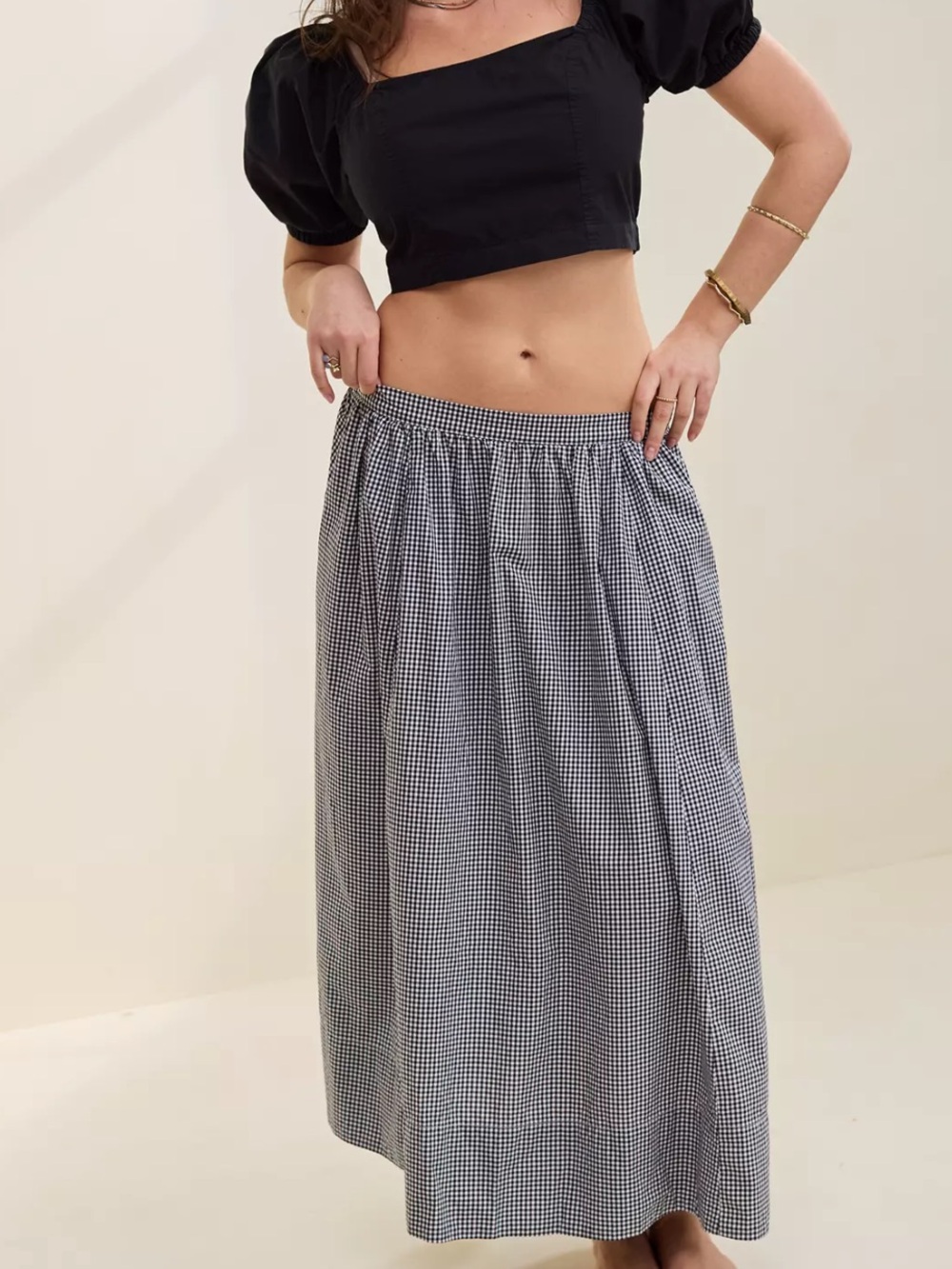 Aerie  Essentials Maxi Cotton Gingham Midi Skirt NWT Sold Out
